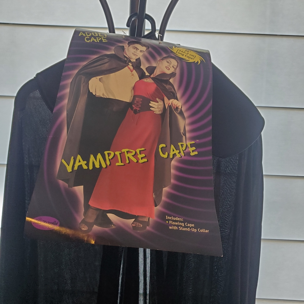 56" Vampire Black Cape with Stand-up Collar